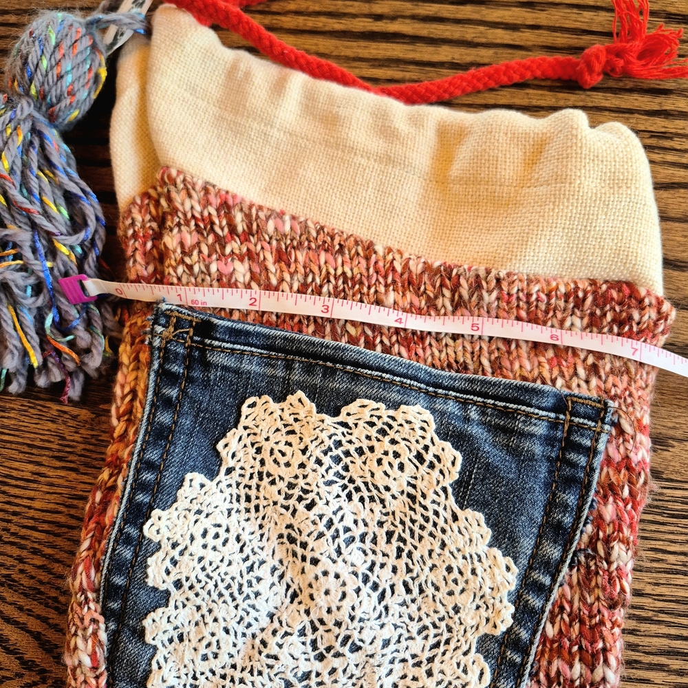 Knit Christmas Stocking with Denim Pocket - Picture 4 of 4